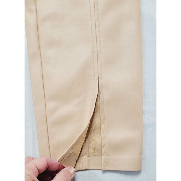 Large Jason Wu Tan Soft Vegan Faux Leather Skinny Pants Split Hem High-Waist - Picture 5 of 10